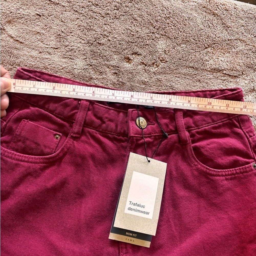 Zara Trafaluc Mom Fit Jeans Magenta Pink High Waisted Tapered Denim Size 00 NEW - Picture 5 of 5